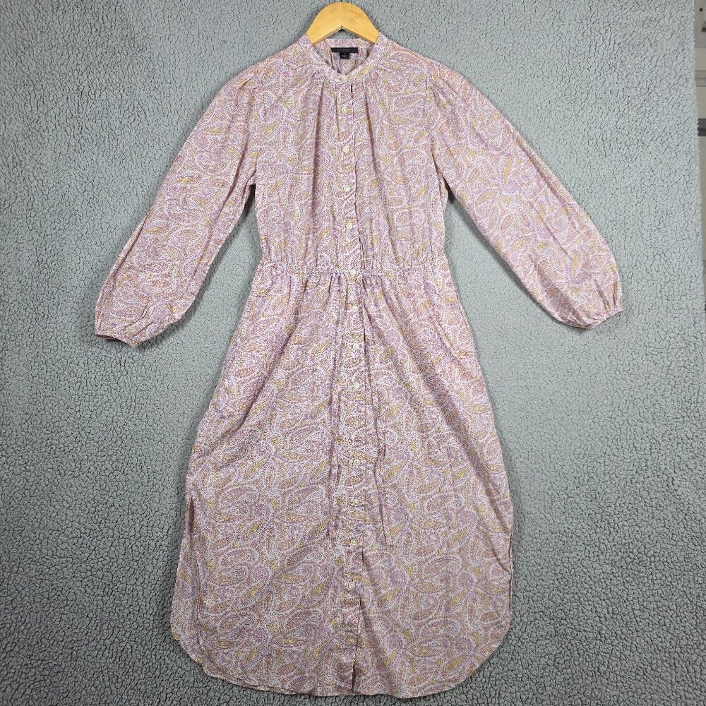 J.Crew Dress Women Size 0 Tie Waist Paisley Voile Midi Dainty Cottage Countyside